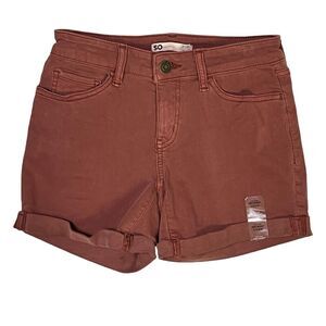 SO Burgundy‎ Cuffed Denim Jean Midi Shorts SZ 0/24W Pockets Stretch NEW Low Rise
